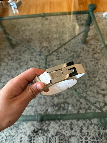 Gucci, Gucci cintura abito vintage pelle bianca 1,5 pollici fibbia argento logo regolabile