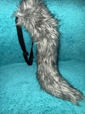 Gray Fur Costume Tail with Black Strap Unisex One Size - furry petplay cosplay