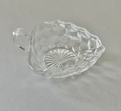 Vintage Cut Glass Creamer Sugar Bowl Candy Dish Handle Pressed Glass