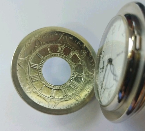 Molnija Made In Russia Silver Chain Tone 50mm Mechanical Wind Pocket Watch Works - Picture 4 of 6