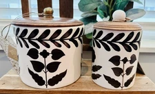New Brown Flowers Leaves Canister SET Wood Lid India SM & Mini 4.5” Tiktok Viral