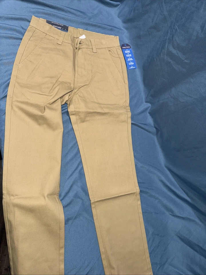 NUEVO Conjunto de 2 Pantalones Uniforme Escolar Nautica Niño Talla 10 Cintura Ajustable Caqui Foto 3 de 4