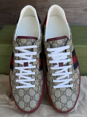 New Gucci Ace GG Supreme Web Red Beige Shoes Size 11.5G / 12  display picture 1