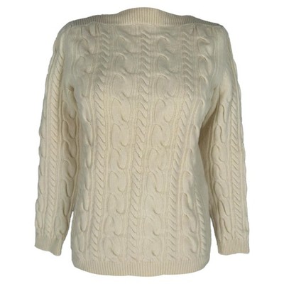 Max Mara Pullover mit U-Boot-Ausschnitt und Zopfmuster aus Wolle Damen Creme M