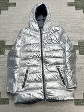Under Armour Prime Puffer Jacket Youth XL Silver Full Zip Down Hooded Coldgear