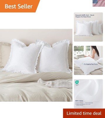 100% Washed Cotton Euro Shams with Ruffle, 2 Pack 26'' x 26'' Cotton Euro Sham ...