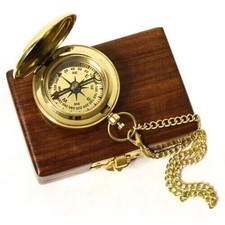 Brass Push Button Compass With Wooden Box Collectible Special Gift compass