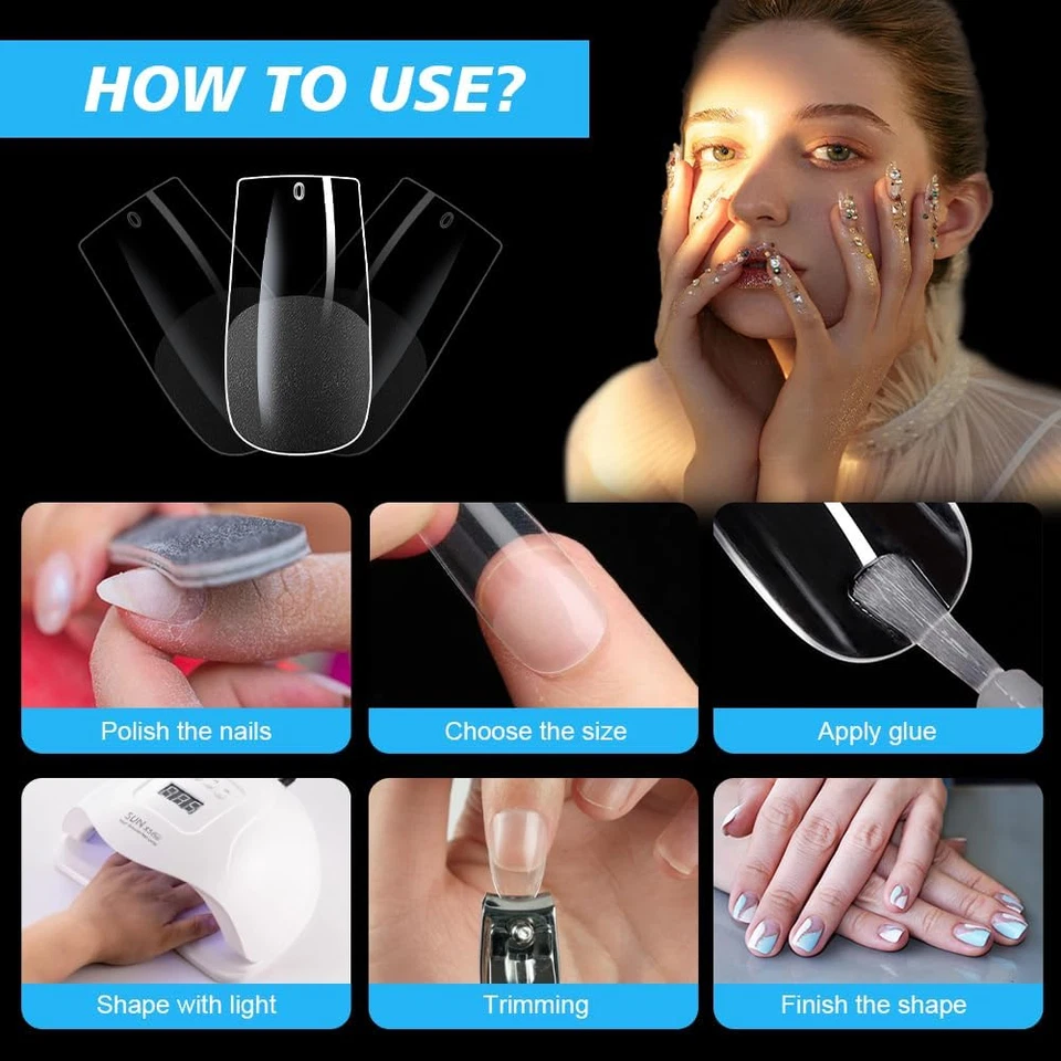 Tip Unghie, 600 Pezzi Quadrate Unghie Finte, 12 Taglie Tip Unghie Ricostruzione, - Immagine 4 di 4