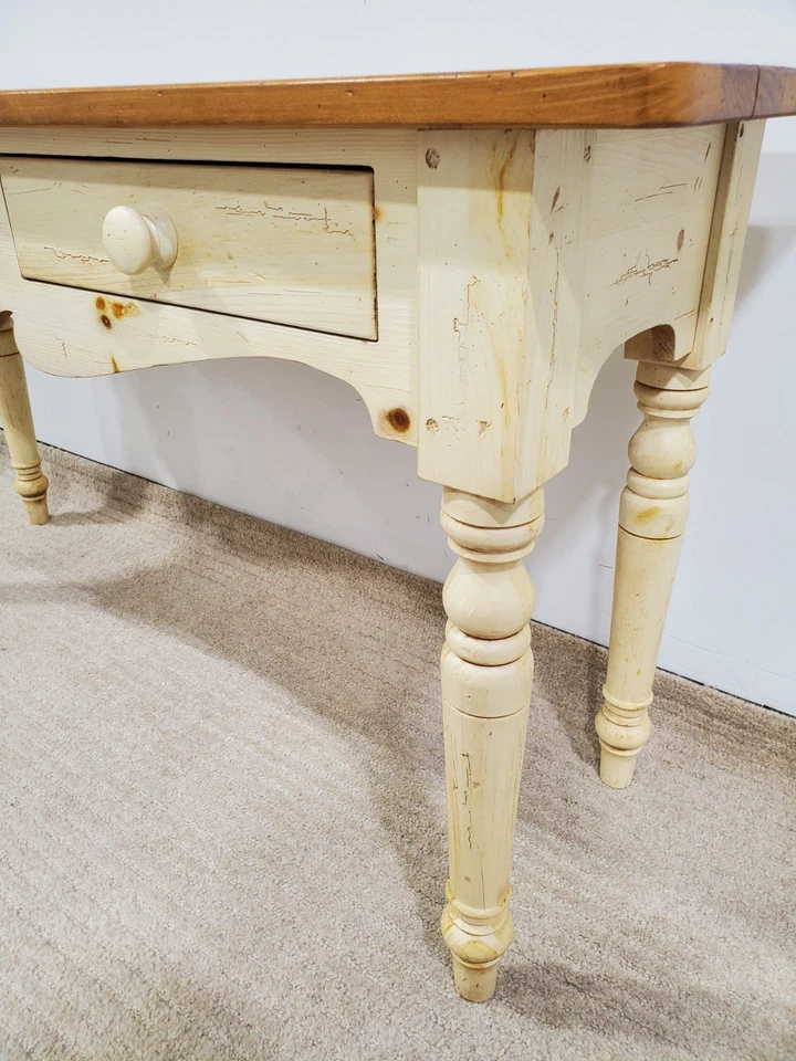 Ethan Allen Farmhouse Pine Sofa Table Side Table 23-9010 672 Antiqued White/Pine - Image 4 of 4