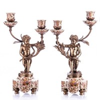 2Er Set Kerzenleuchter KerzenstäNder Kerzenhalter Porzellan/Messing Engel #63228
