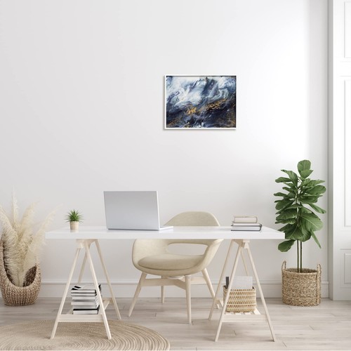 Busy Blue Ocean Water Abstraction Chaotic Wave White Framed Wall Art, 20 x 16 - Picture 2 of 6