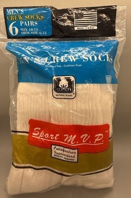 MVP Sport Mens Cotton Blend Crew Socks Deadstock 5 Pair OPEN MISSING 1 USA Vtg