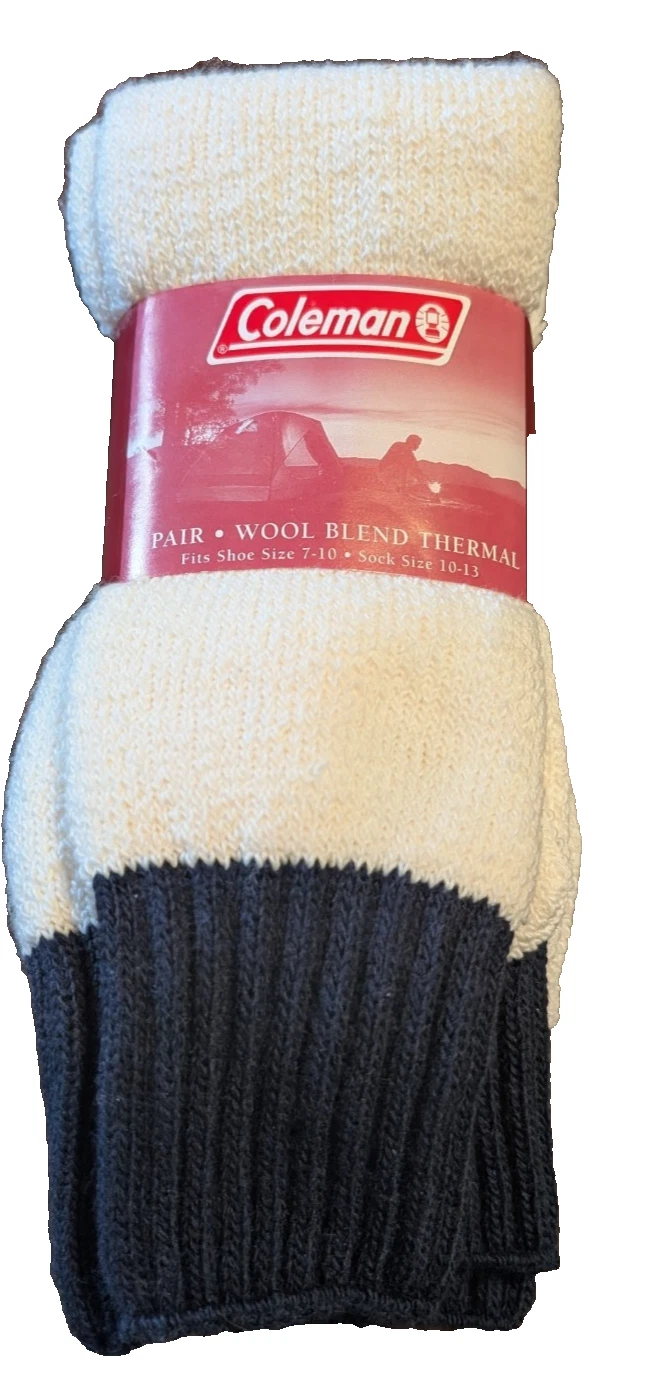 NEW Coleman Wool Blend Thermal Socks - 2 pairs Shoe Fits Shoe Size 7-10 NIP
Opens in a new window or
