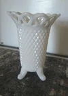 Vintage Imperial Glass Vase Milk Glass Diamond Pattern