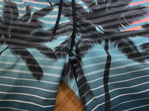 HOT COALS SWIM TRUNKS MEN M NAVY TEAL TROPICAL PALM 🌴 SHARP - Picture 3 of 7