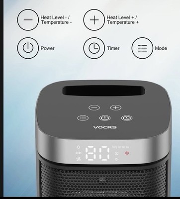 VOCRS 1500W PTC Electric Space Heater w/ Thermostat, Timer, Safety - NO REMOTE
