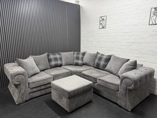 Verona 4 Seater Corner Sofa With Matching Footstool In Grey Fabric