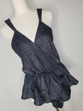 Vintage Victoria's Secret Gold Label Teddy Romper M/L Black Satinc