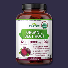 USDA Organic Extra Strength Beet Root 20:1 Extract 8000 mg Strength 120 Capsules