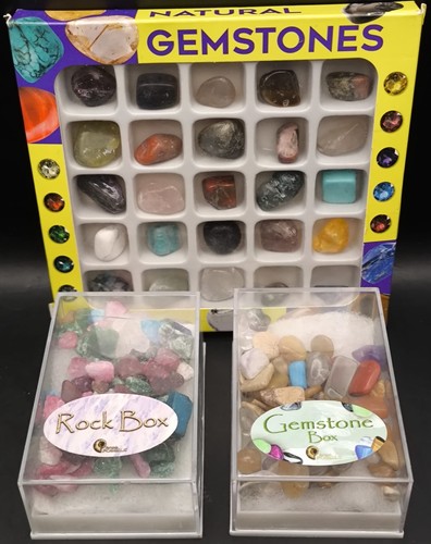 Mixed Gemstone Rock Mineral Collection British Fossils Boxes 25 Tumbled Stones
