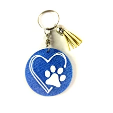 Love Dogs Blue Heart Paw Print Fringe Keychain