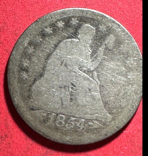 1854 US Seated LIBERTY SILVER Quarter! Old US Coin! - Picture 1 of 2