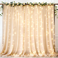 Champagne Tulle Backdrop Curtain with 1200LED Lights - 4 Pack 10x8Ft