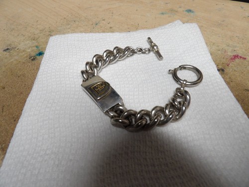 RARE VINTAGE MEN'S RALPH LAUREN CHUNKY CURB LINK SILVER PLATE 8" TOGGLE BRACELET - Picture 2 of 4