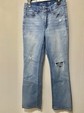 Seven7 Women  s Sz 10 Light Wash Distressed High Rise Tummyless Slim Bootcut Jean