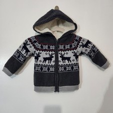 Sam Jo Sweater Jacket 2T Toddler Sherpa Lined Reindeer Nordic Full Zip Hoodie