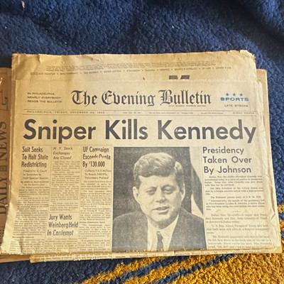 The Evening Bulletin Newspaper Issue - ''Sniper Kills Kennedy'' JFK Coverage