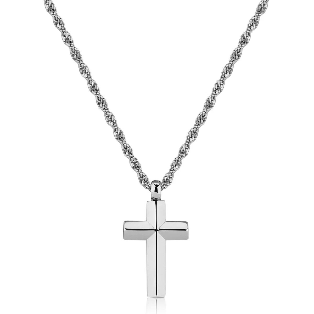 Collana Uomo Con Ciondolo Croce In Acciaio Inox - Catena 50 Cm, Regolabile, Ipoallergenica, Per Uomo E Donna