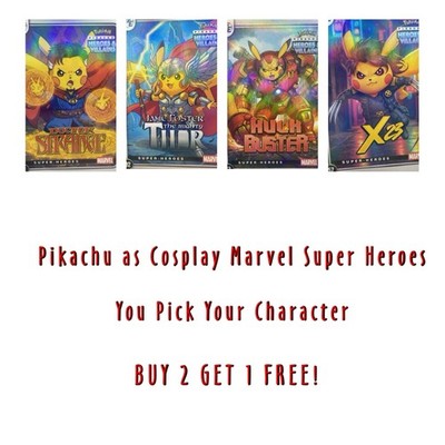 Pikachu As Cosplay Marvel Super Heroes Non- Pokemon Fan Art **You Pick Character