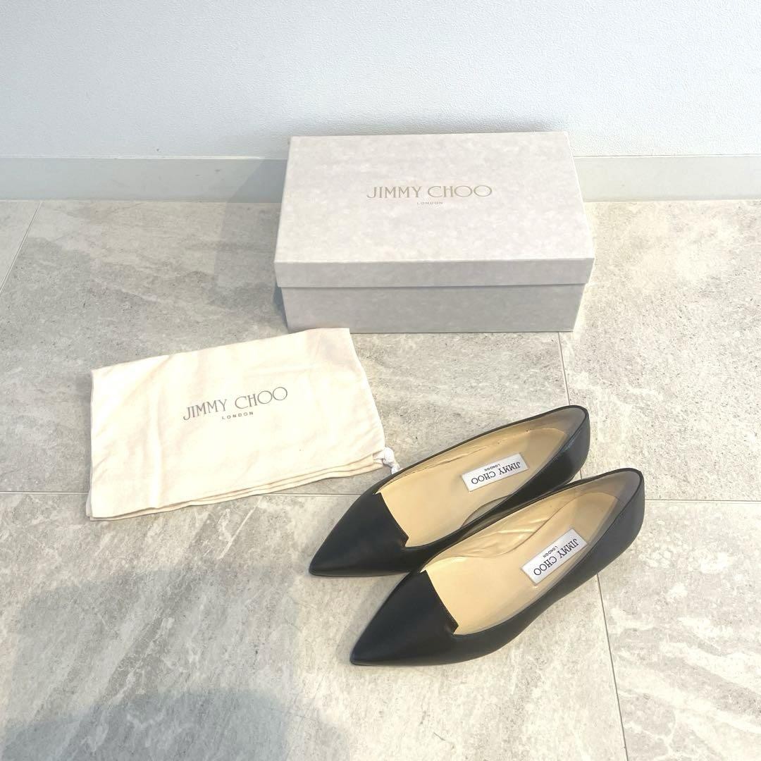 【未使用】JIMMY CHOO 36.5黒パンプス Jimmy Choo Leather Pointed Toe Pumps Sandals Black Size36.5