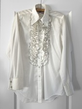 Vintage 1950s Rockmount Ranchwear Pearl Snap Western Ruffled Tuxedo Shirt - M