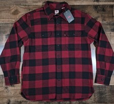 Levis Flannel Shirt Mens Medium Red Buffalo Plaid Relaxed Fit Button Up New