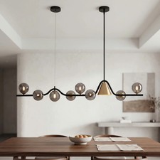 9-Light Matte Black Glass Bubble Kitchen Island Pendant Chandelier