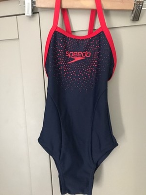 Speedo Mädchen Gala Logo Badeanzug Schwimmkostüm blau rot neu UK 6 Jahre 24