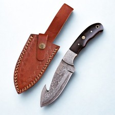 Shard Blade Damascus Gut Hook Skinner Knife Micarta Handle Full Tang W/ Sheath