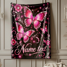 Personalized Pink Butterfly 2 Coral Fleece Blanket Whimsical Decor
