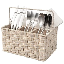  Wicker Utensil Organizer, Silverware Caddy, Countertop Spoon and Fork Holder 