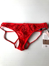 Victorias Secret For Love  Lemons Embroidered Floral Red Lace Thong Panty S NWT