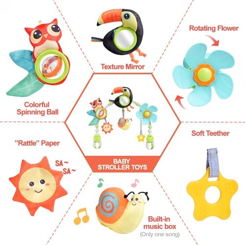 Baby Stroller Toy w/ Teether,Rattle,Sounds,Mirror,Music,0M+ - Picture 3 of 6