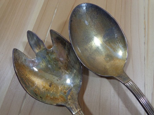 Vintage SALAD SERVING SET Fork and Spoon 10" Italy Silverplate - Picture 3 of 5