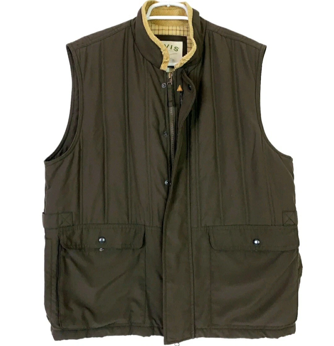 Orvis Large Quilted Plaid Lined Corduroy Collar Outdoor Fly Fishing Hunting Vest
