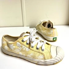 PF FLYERS Posture Foundation Sneaker Rubber Cap Toe Yellow Floral women’s size 7