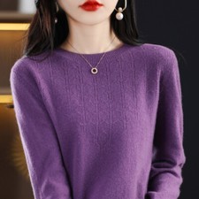 Women Wool Cashmere Blend JumperSweater Knitted Pullover Slim Crew Neck Sweater