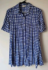 11.1 Tylho Anthropologie Womens Tunic Adanne Blue  White Gingham Windowpane XS