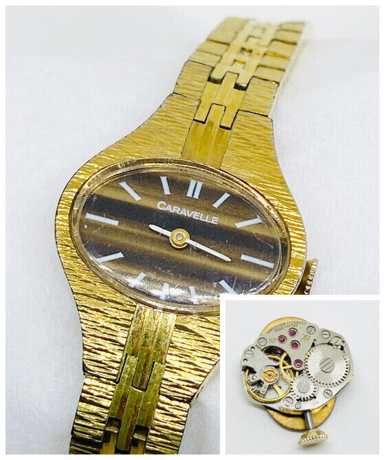 Caravelle RP Ladies Watch 1977 Manual Wind Brown Dial 17J Movie Prop Runs  VTG