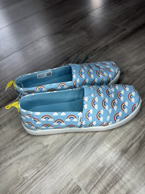 New TOMS Rainbow Glow In The Dark Girls Shoes Slip on Size Youth